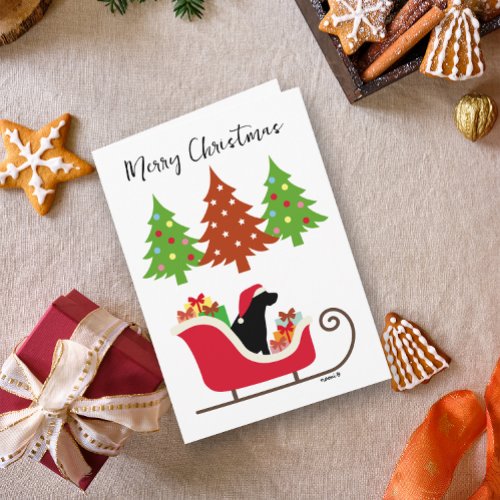 Black Labrador Silhouette Christmas Sleigh Card