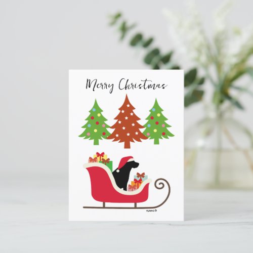  Black Labrador Silhouette Christmas Sleigh Holiday Postcard