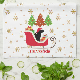 Black Labrador Silhouette Christmas Sleigh Kitchen Towel