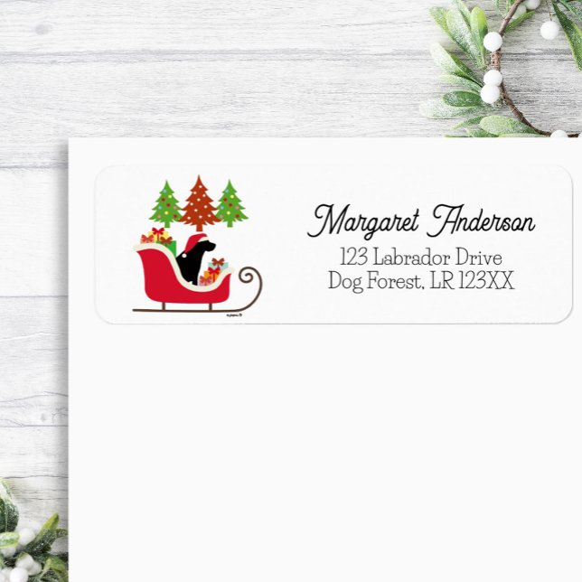 Black Labrador Silhouette Christmas Sleigh Label (Black Labrador Silhouette Christmas Sleigh design Return Address Label for Labrador Owners.)