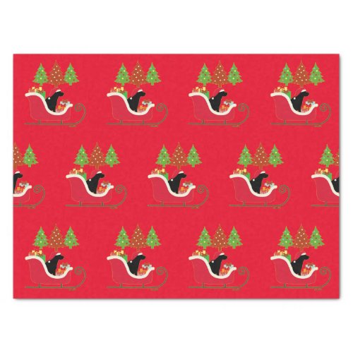 Black Labrador Silhouette Christmas Sleigh Red Tissue Paper