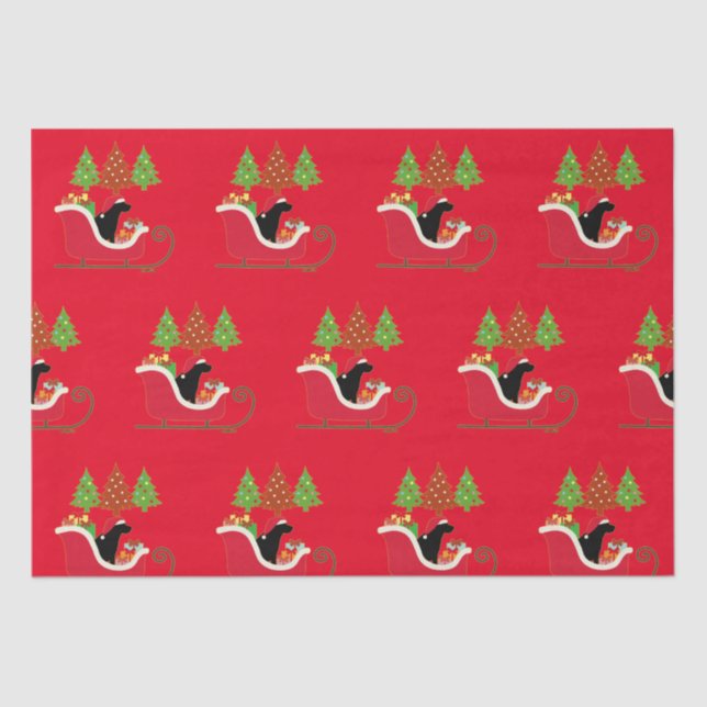 Black Labrador Silhouette Christmas Sleigh Red Tissue Paper (Front)