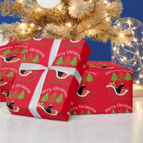 Black Labrador Silhouette Christmas Sleigh Red Wrapping Paper