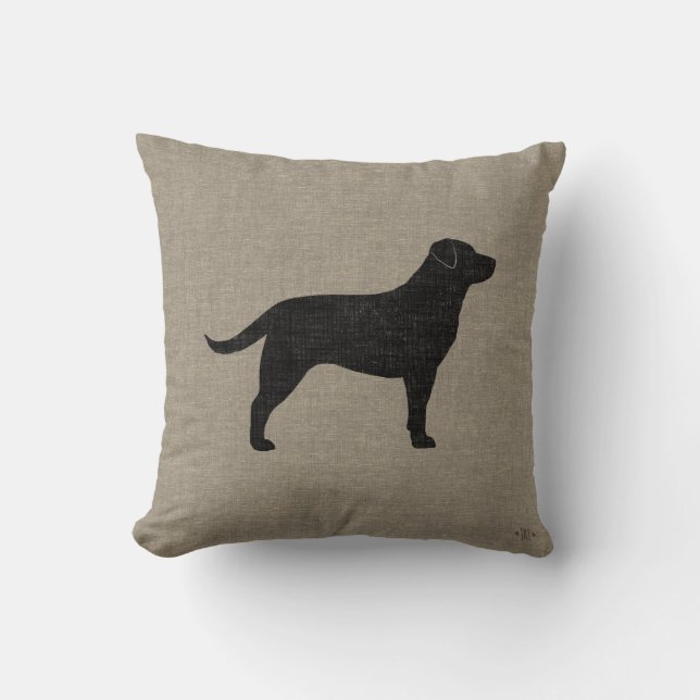 Black Labrador Silhouette Faux Linen Style Throw Pillow (Front)