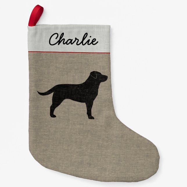 Black Labrador Silhouette Personalized Dog Holiday Small Christmas Stocking (Front)