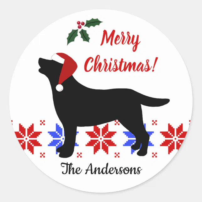 Black Labrador Silhouette Santa Christmas Classic Round Sticker | Zazzle