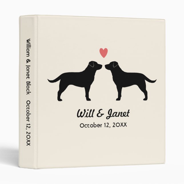 Black Labrador Silhouettes with Heart and Text 3 Ring Binder (Front/Spine)