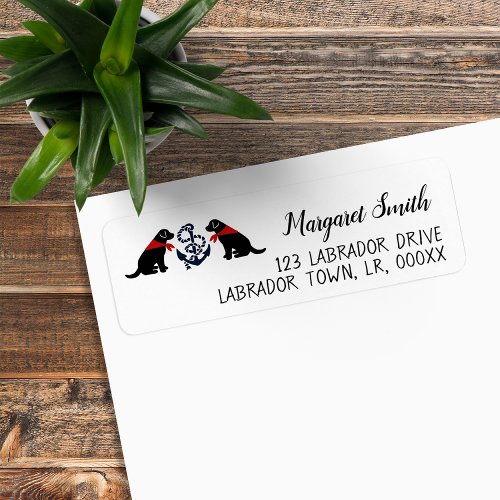 Black Labrador Sitting Nautical Return Address Label