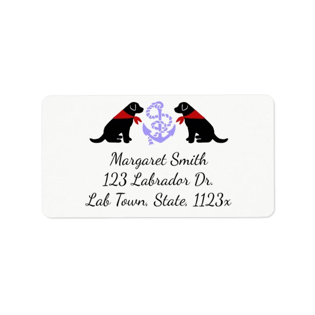 Black Labrador Sitting Outline Nautical Label (Front)