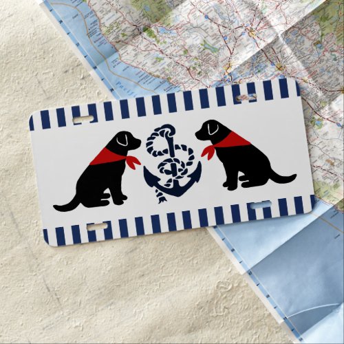Black Labrador Sitting Outline Nautical License Plate