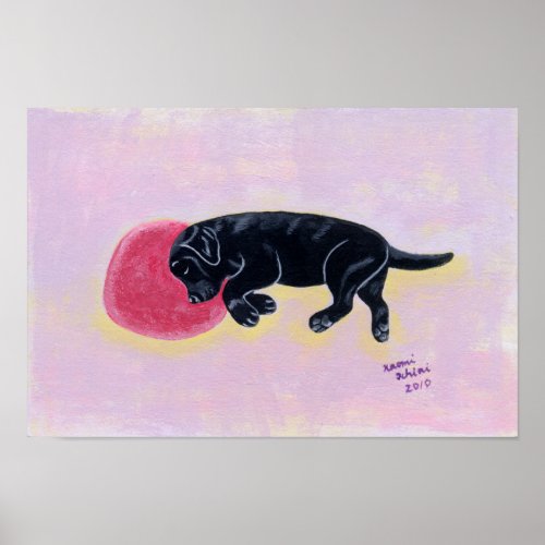 Black Labrador Sleeping Artwork Poster