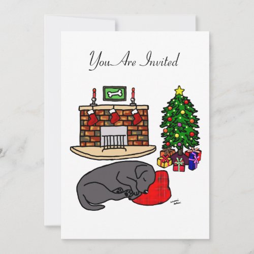 Black Labrador Sleeping Christmas Party Invitation