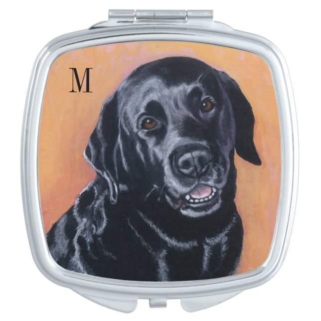Black Labrador Smiling in the light Vanity Mirror (Front)