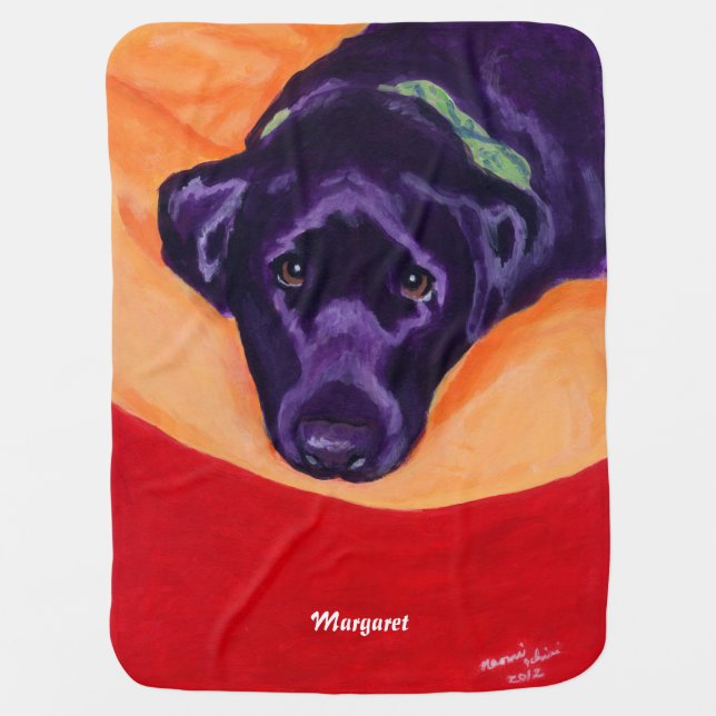 Black Labrador Staring Painting Baby Blanket (Front)
