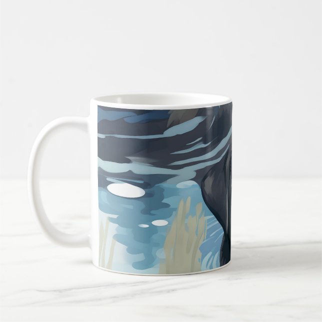 Black Labrador Swimming Pattern Coffee Mug (Left)