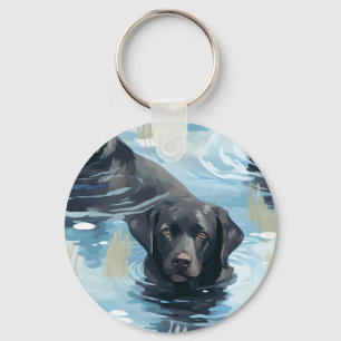 Black Labrador Swimming Pattern Keychain