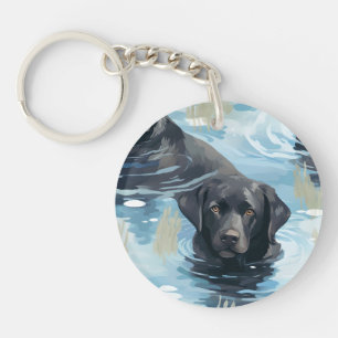 Black Labrador Swimming Pattern Keychain