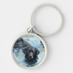 Black Labrador Swimming Pattern Keychain