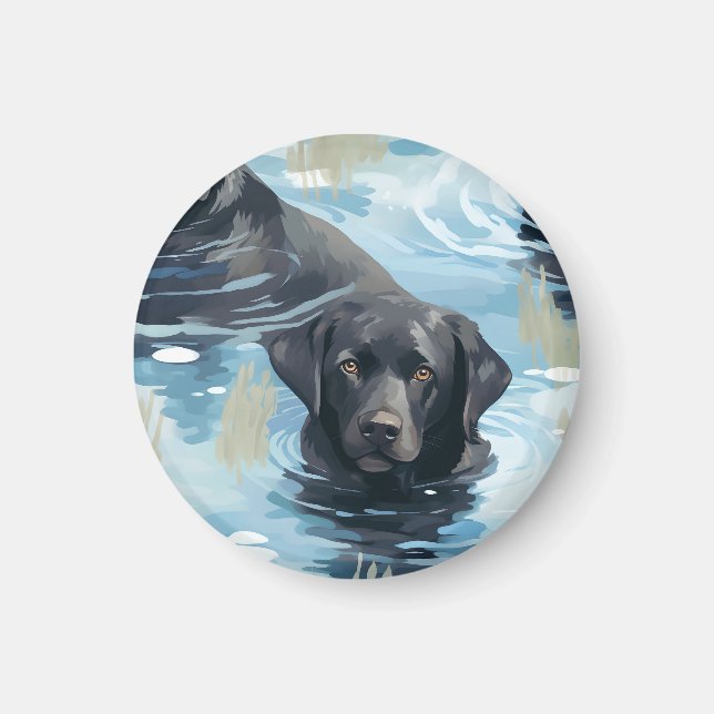 Black Labrador Swimming Pattern Magnet (Front)