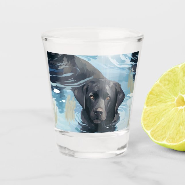 Black Labrador Swimming Pattern Shot Glass (Front)