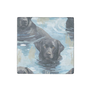 Black Labrador Swimming Pattern Stone Magnet