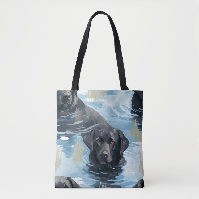 Black Labrador Swimming Pattern Tote Bag (Front)