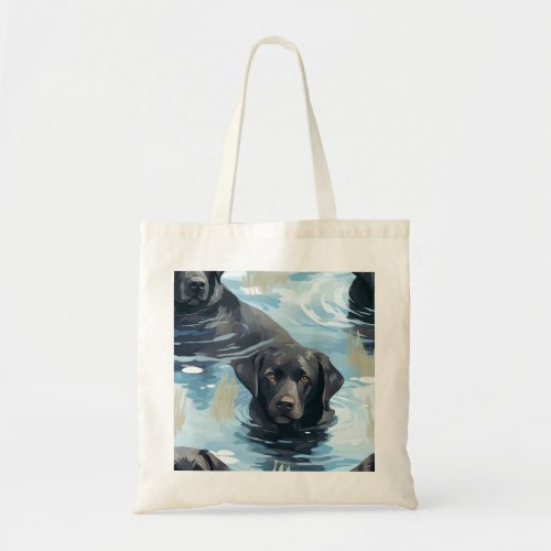 Black Labrador Swimming Pattern Tote Bag