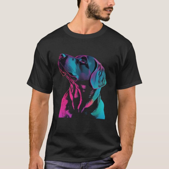 Black Labrador Synthwave 80s Retrowave Aesthetic T-Shirt (Front)