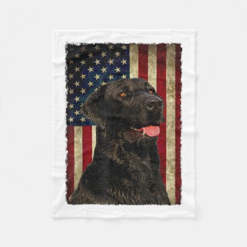 Black Labrador T Shirt Gift USA Flag Lab Owner Duc Fleece Blanket