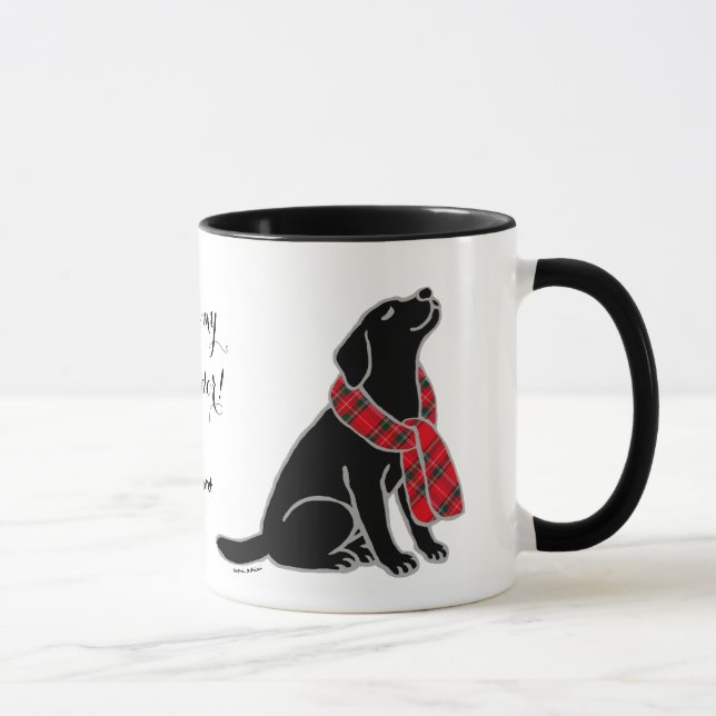 Black Labrador Tartan Scarf 2 Mug (Right)