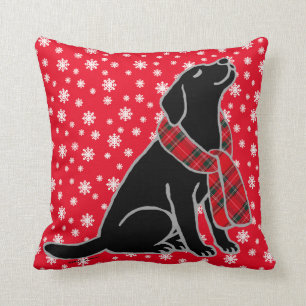 Black Labrador Tartan Scarf 2 Throw Pillow