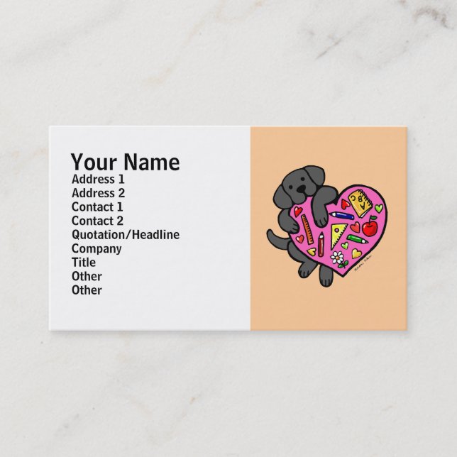 Black Labrador & Teacher's Heart Cartoon Business Card (Front)