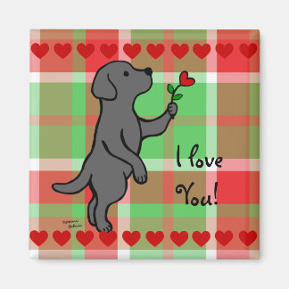 Black Labrador Tiny Heart Flower Cartoon Magnet