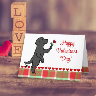 Black Labrador Tiny Heart Flower Valentine Holiday Card