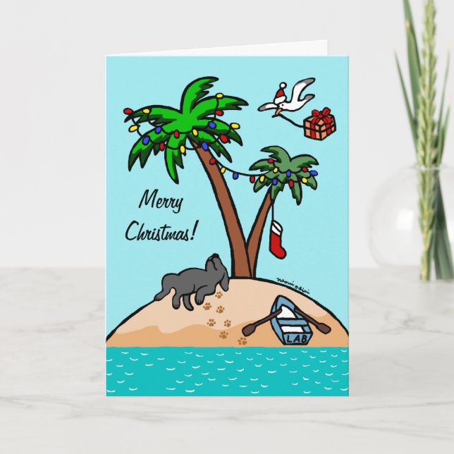 Black Labrador Tropical Christmas Holiday Card (Front)