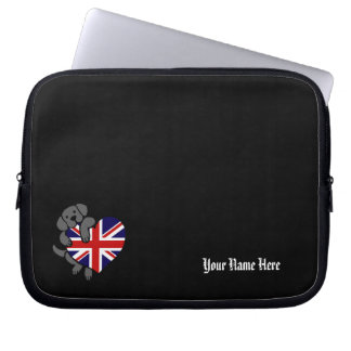 Black Labrador & UK Flag Heart 2 Cartoon Laptop Sleeve