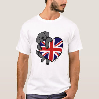 Black Labrador & UK Flag Heart 2 Cartoon T-Shirt
