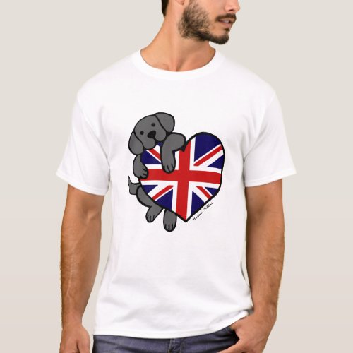 Black Labrador  UK Flag Heart 2 Cartoon T_Shirt