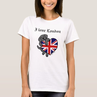 Black Labrador & UK Flag Heart 2 Cartoon T-Shirt