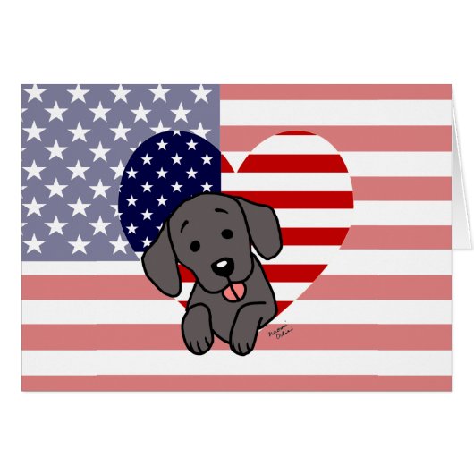 Black Labrador & US Flag Heart 1 Cartoon Cards (Front Horizontal)