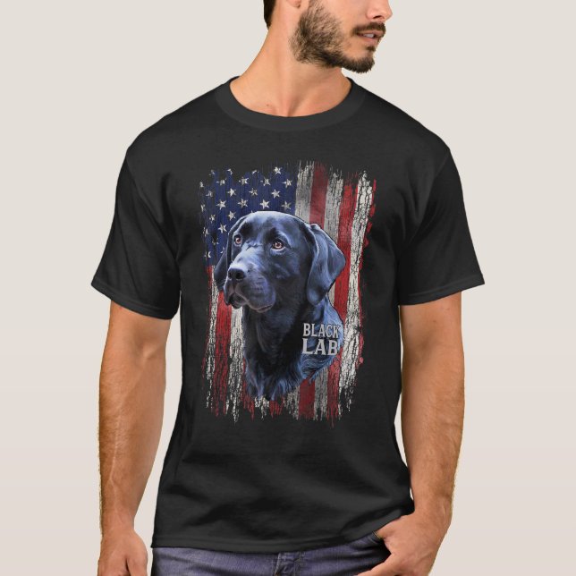 Black Labrador USA Flag Lab Owner Patriotic Dog   T-Shirt (Front)