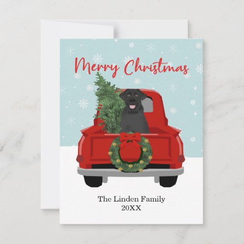 Black Labrador Vintage Christmas Truck Holiday Card