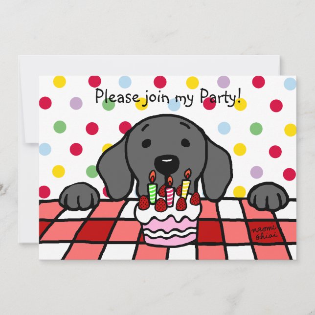 Black Labrador watching you Birthday Invitation (Front)