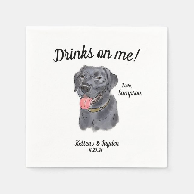 Black Labrador Wedding Cocktail Napkin  (Front)
