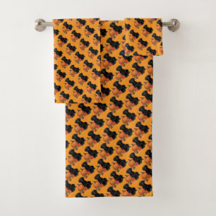 Black Labrador With Autumn Leaves and Pumpkin Bath Towel Set