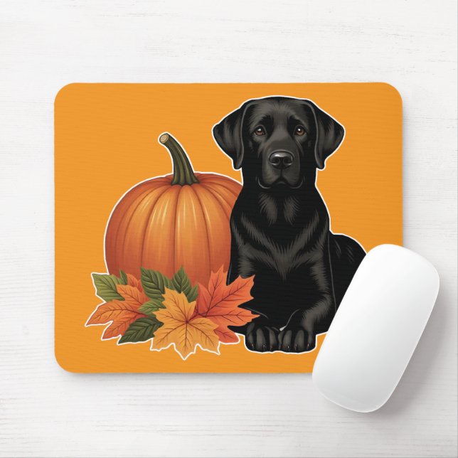 Black Labrador With Autumn Leaves and Pumpkin  Mouse Pad (With Mouse)
