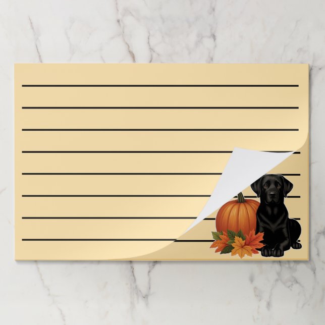 Black Labrador With Autumn Leaves and Pumpkin  Paper Pad (Folded)