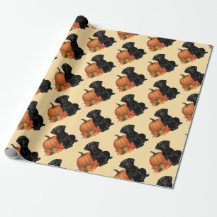 Black Labrador With Autumn Leaves and Pumpkin  Wrapping Paper