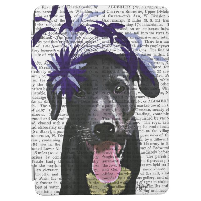Black Labrador With Blue Fascinator iPad Air Cover (Front)
