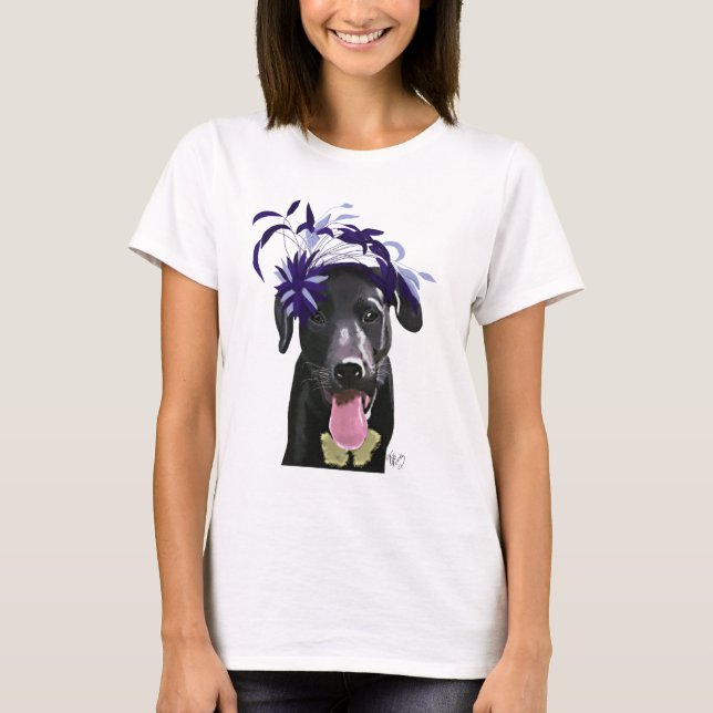 Black Labrador With Blue Fascinator T-Shirt (Front)